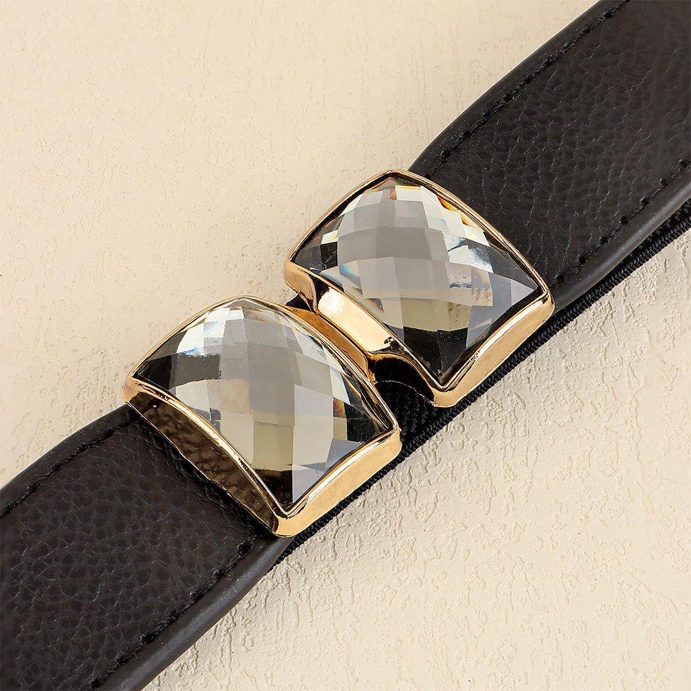 New Diamond-encrusted Women's Elastic Elastic Belt Rhinestones Shiny All-matching Fine Belt Perforation-free Multi-color Skirt Suit Waist Decoration