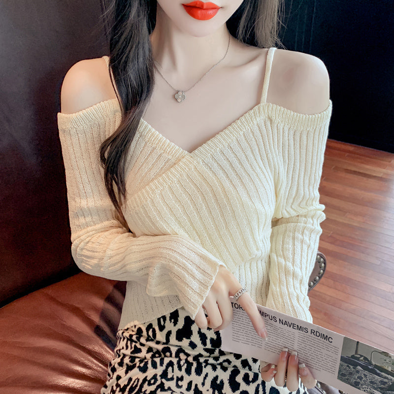 Chic Design Niche Sexy Off-the-shoulder Long-sleeve Top Women