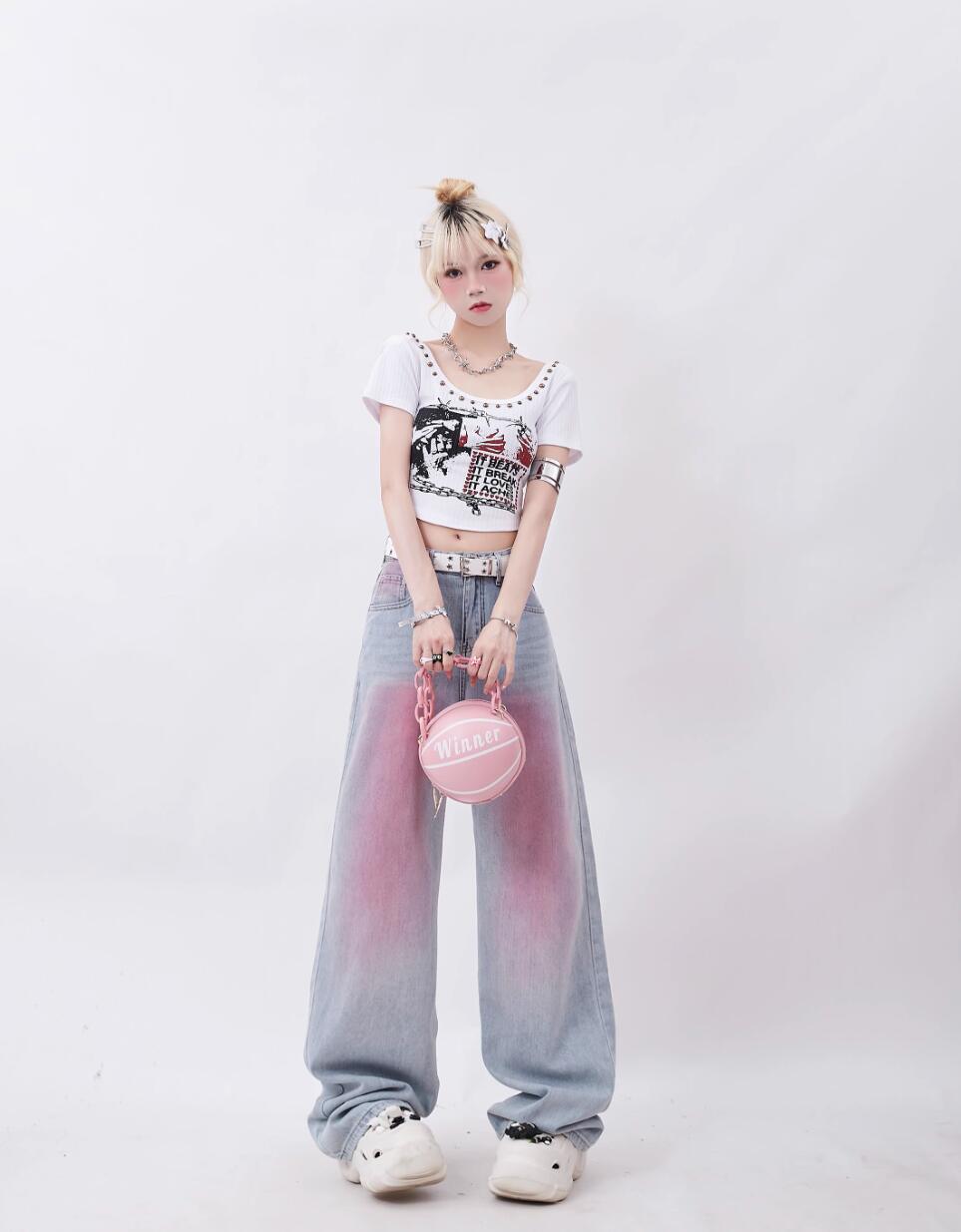 American Retro Graffiti Gradient Design Dopamine Wear Straight-leg Trousers Tide