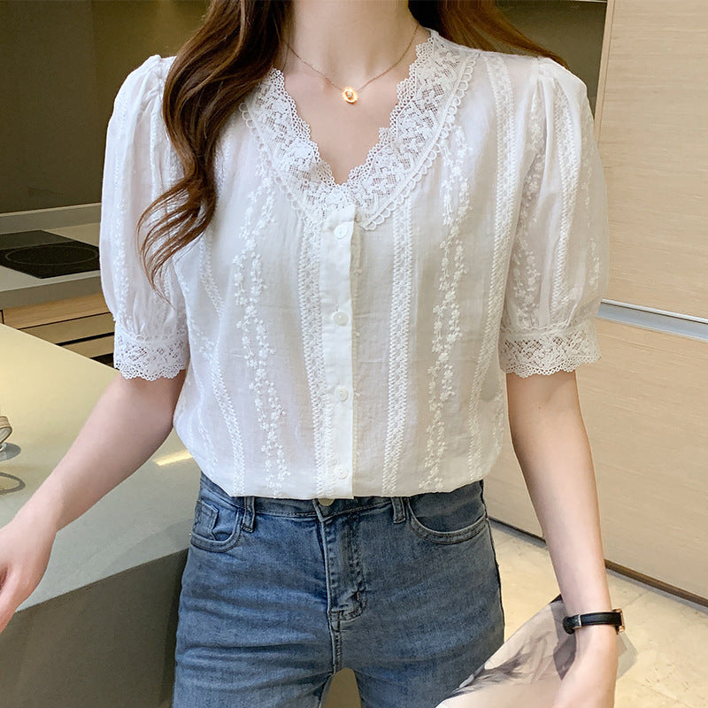 Short Lace Clothing Design Sense Niche Chiffon Shirt