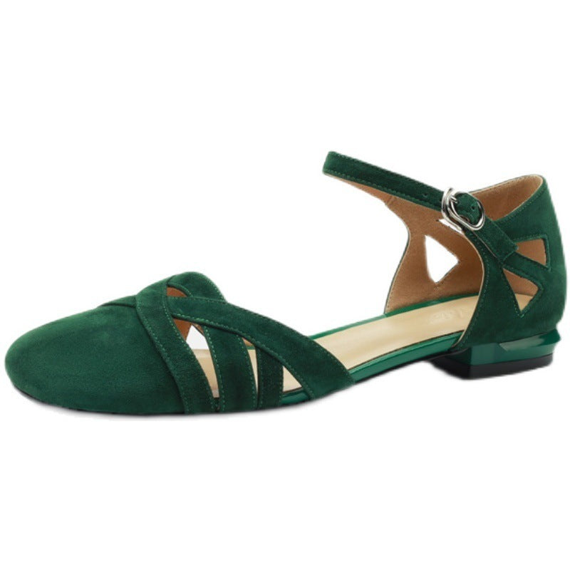 Classic Retro Sandals Women's Summer Round Toe Frosted Toe Box Soft Bottom Flat Shoes