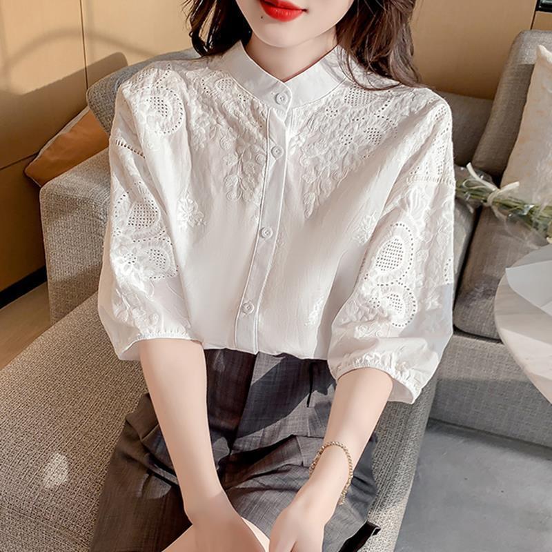 Elegant Embroidery Short-sleeved Shirt Top