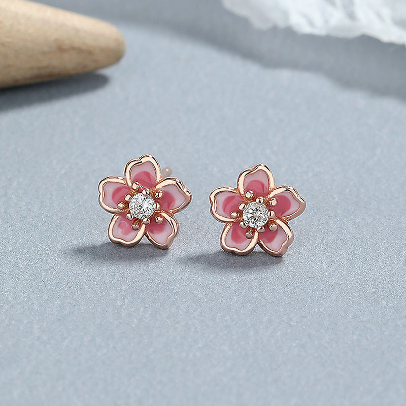 925 Sterling Silver Epoxy Flowers Five Petal Flower Ear Bone Stud