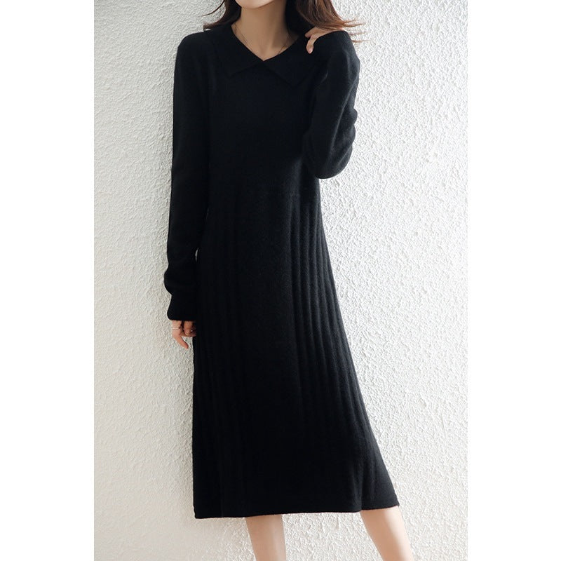 Wool Knitted Dress Fashion Strip Versatile Dress