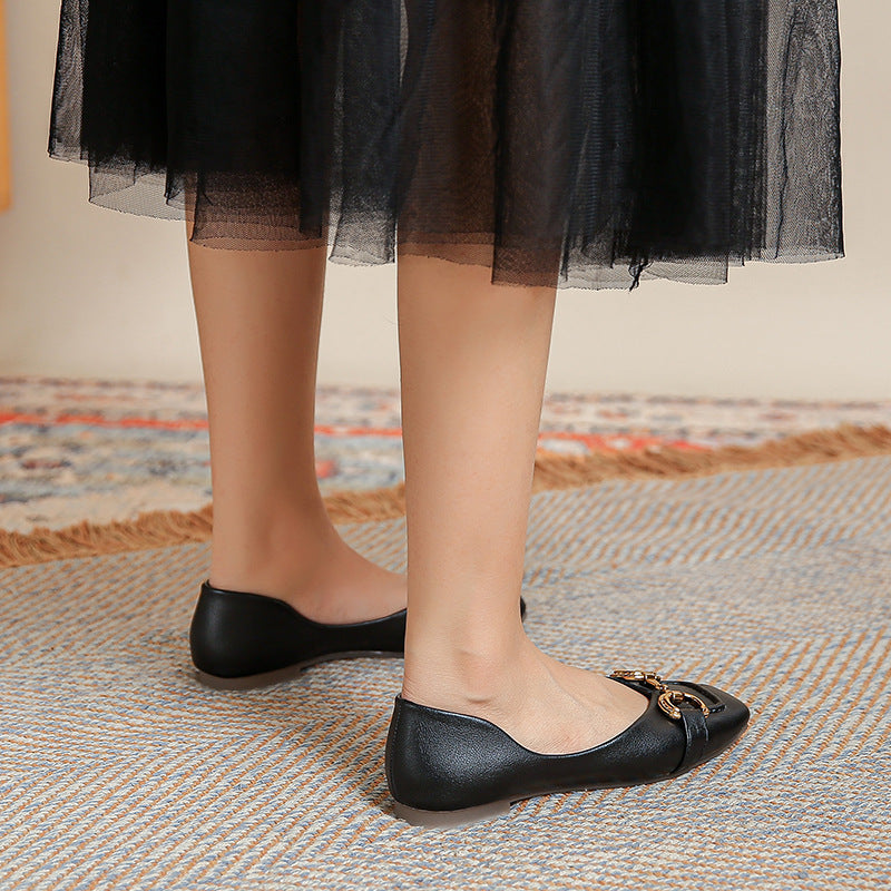 Women's Slipon Flat Leather Shoes Mother Soft