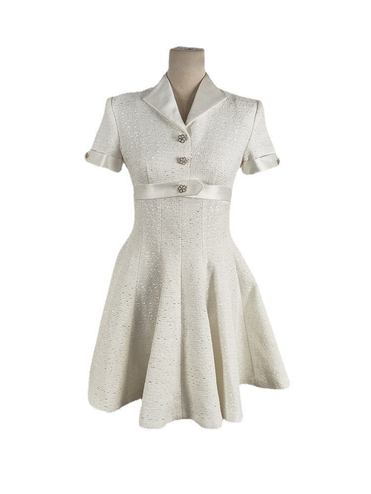 Elegant Lapel A- Style Hemline Niche White Short Sleeve