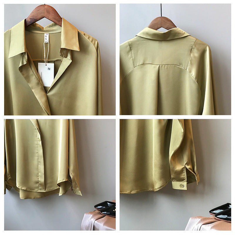 Cotton Satin V-neck Chiffon Shirt