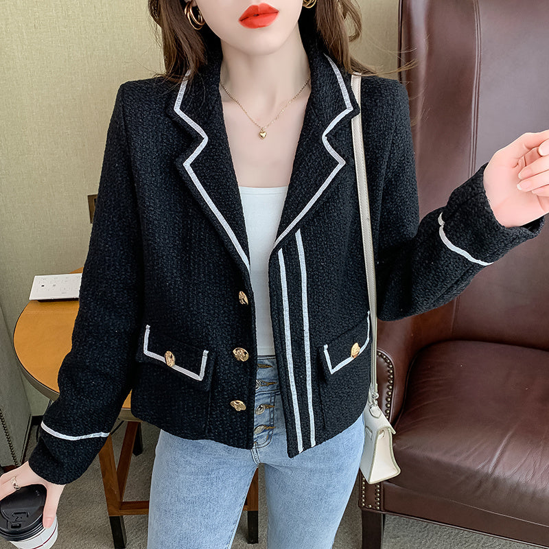 Women's Tweed Jacket Casual Colorblock Suit Collar