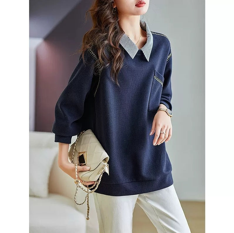Polo Collar False Two-piece Sweaters Women's Spring And Autumn