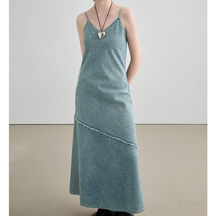 Women's Slim Waist Denim Suspender Dress