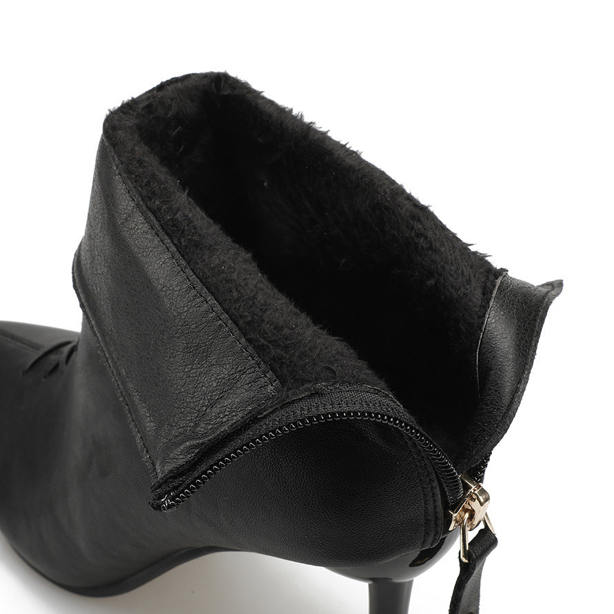 Fashionable And Simple Stiletto Heel Zipper Pointed Sexy Short Boots