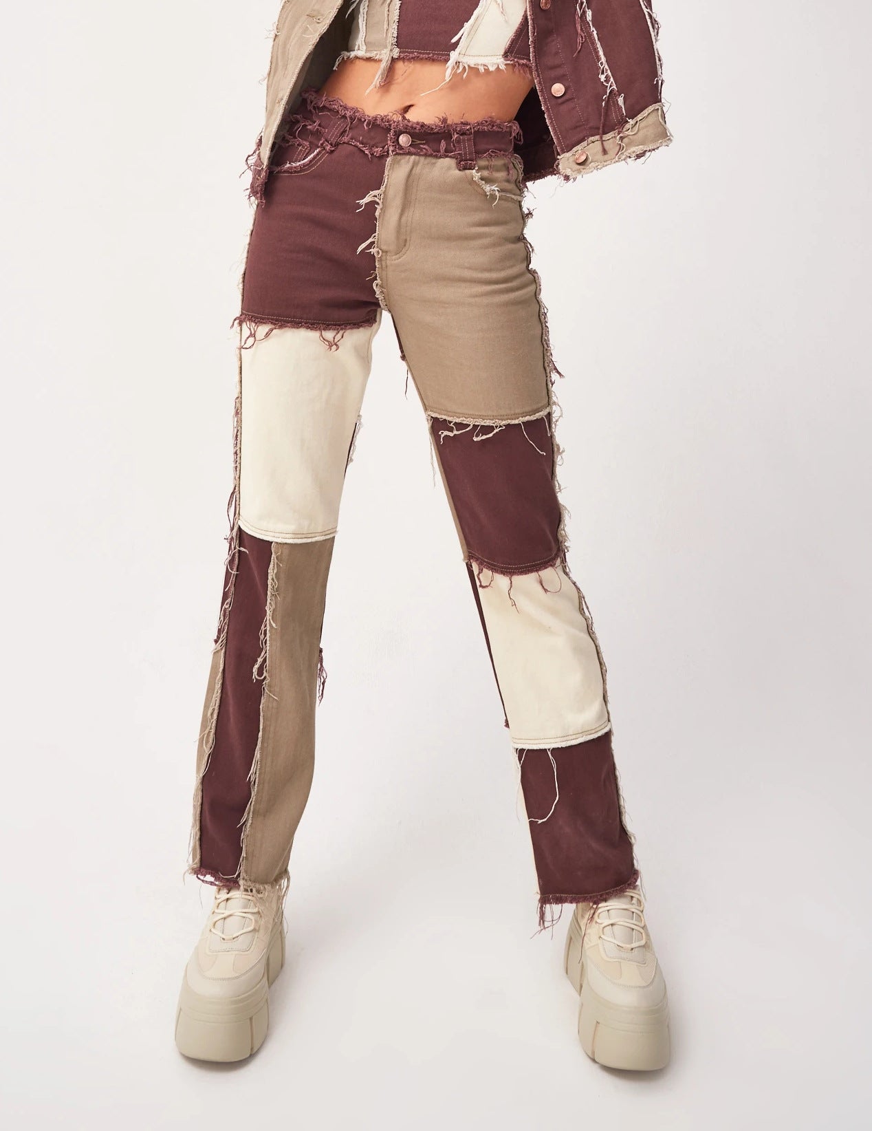 High-rise colorblock slim-fit straight-leg jeans