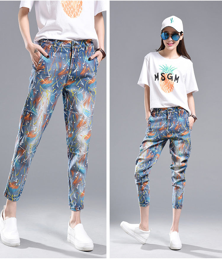 High waist painted printed harem pants