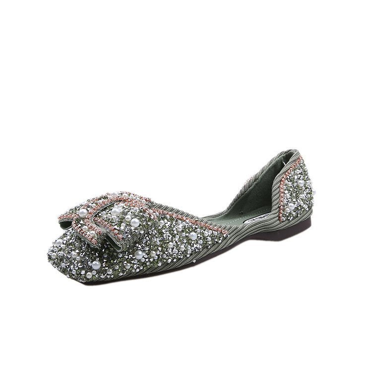 Flat set foot rhinestone scoop shoes