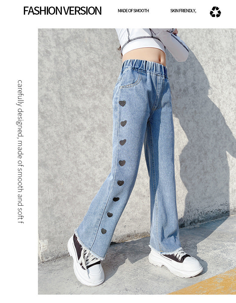 Girls Denim Funky Casual Love Wide Leg Pants