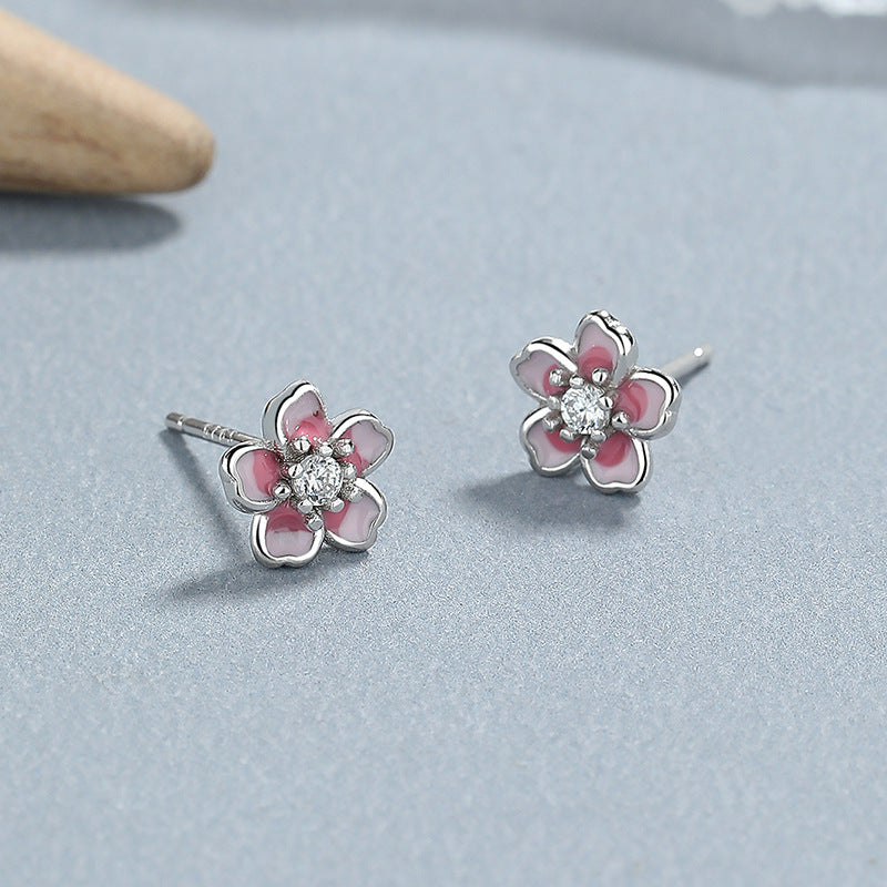925 Sterling Silver Epoxy Flowers Five Petal Flower Ear Bone Stud
