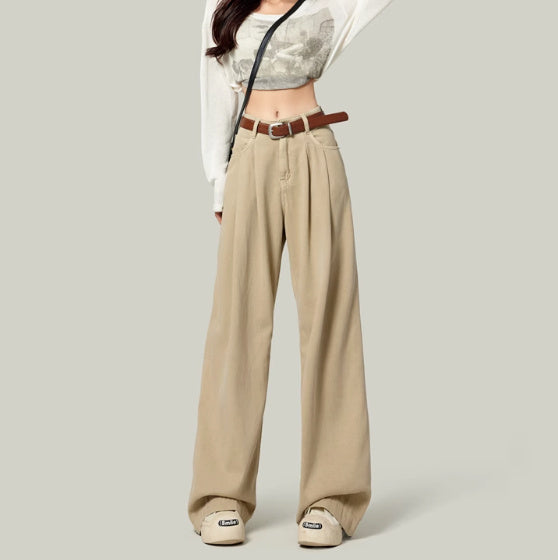 High Waisted Petite Straight Wide Leg Trousers