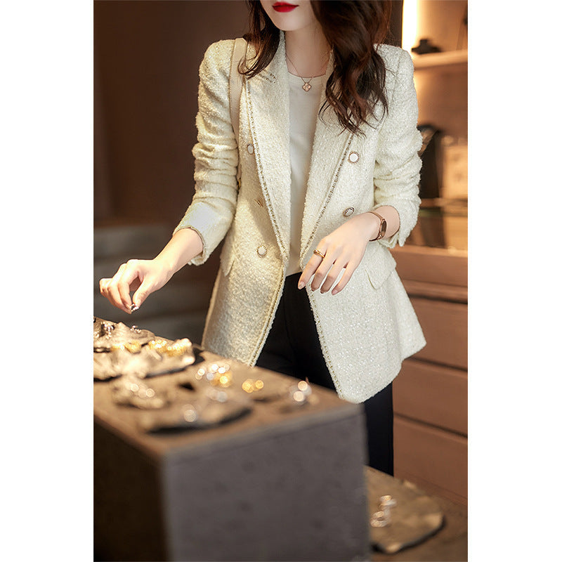 Women's Wool Solid Color Tweed Short Suit Jacket