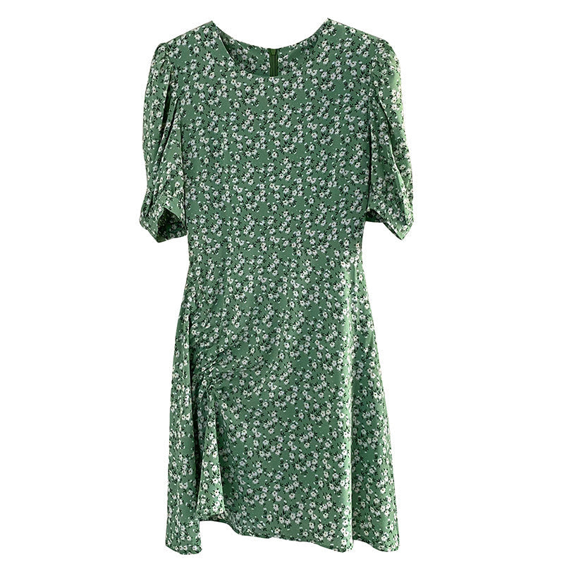 SummerFloral Round Neck Short Sleeve Dress
