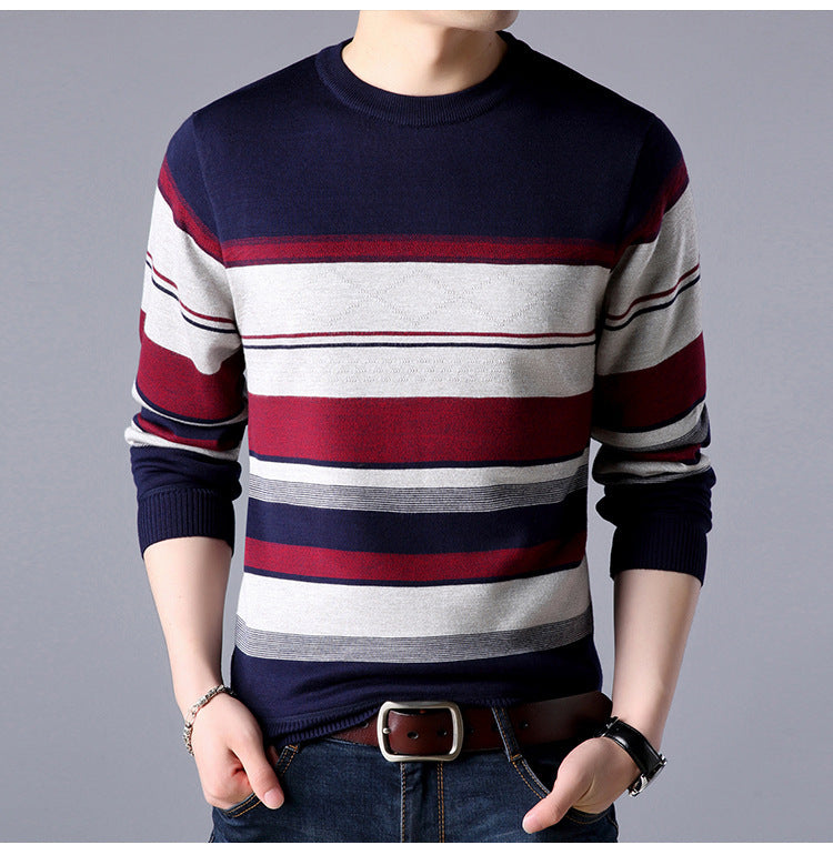 Plush And thickened Round Neck Striped Sweater