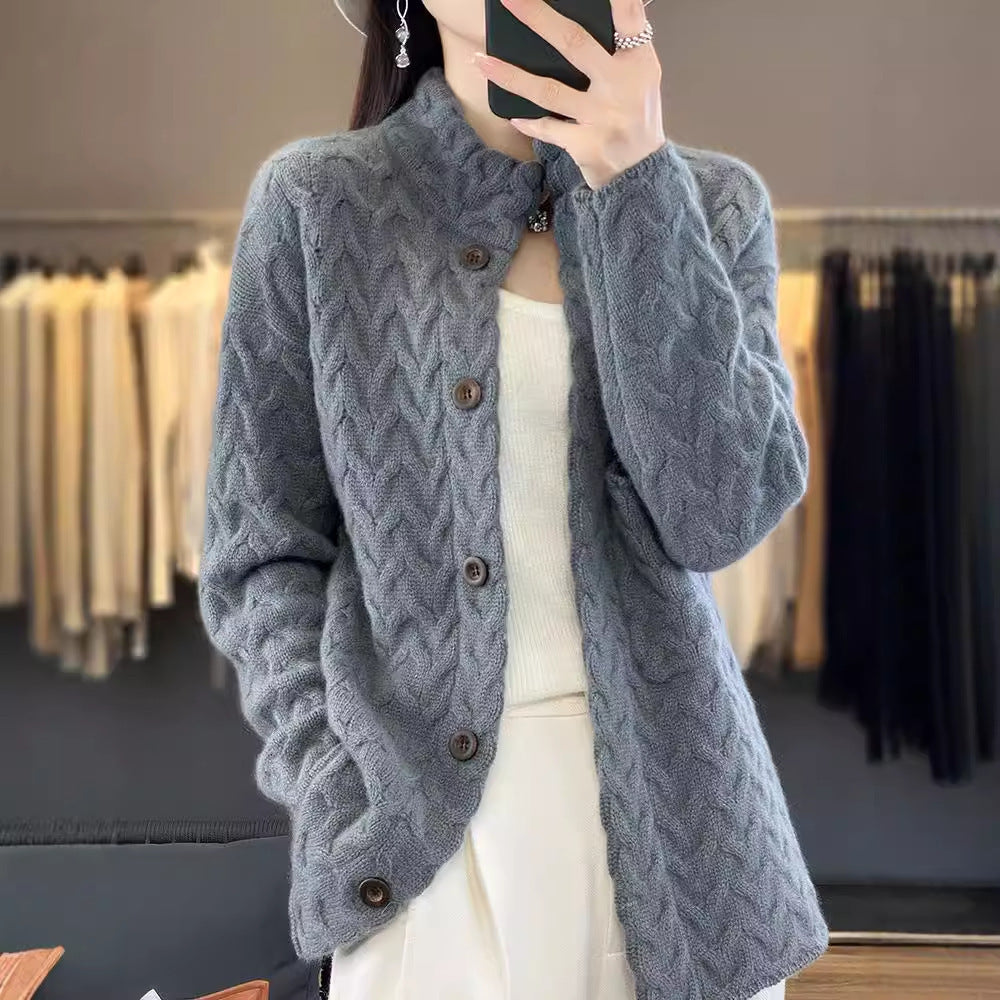 Women's Knitted Cardigan Thickened Twist
