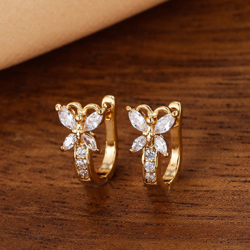 Vintage Pastoral Style Earrings Edge Inlaid Zircon Small Butterfly Ear Clip
