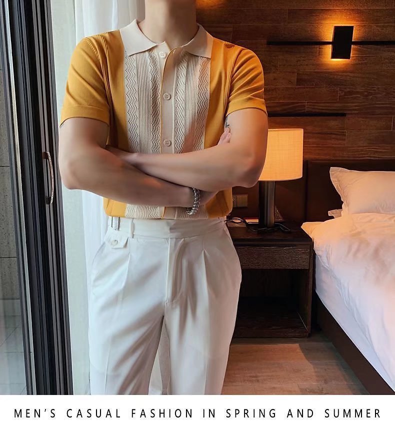 Short-sleeved T-shirt Men's Knitted Lapel Half Sleeve Bottoming Shirt Top