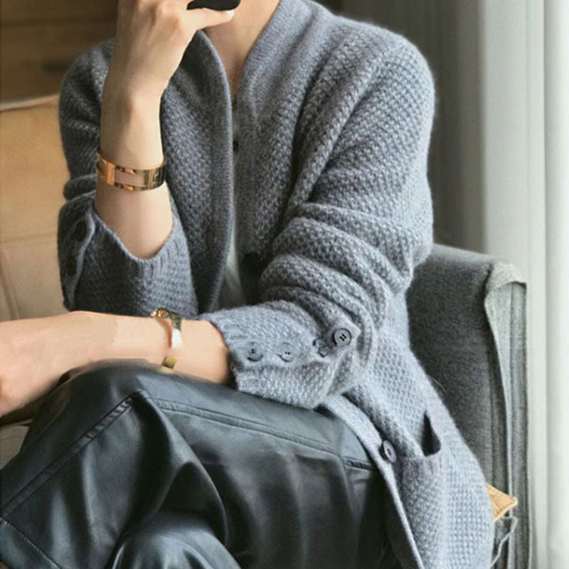 New Autumn Knitted Cardigan Stand Collar Loose Coat