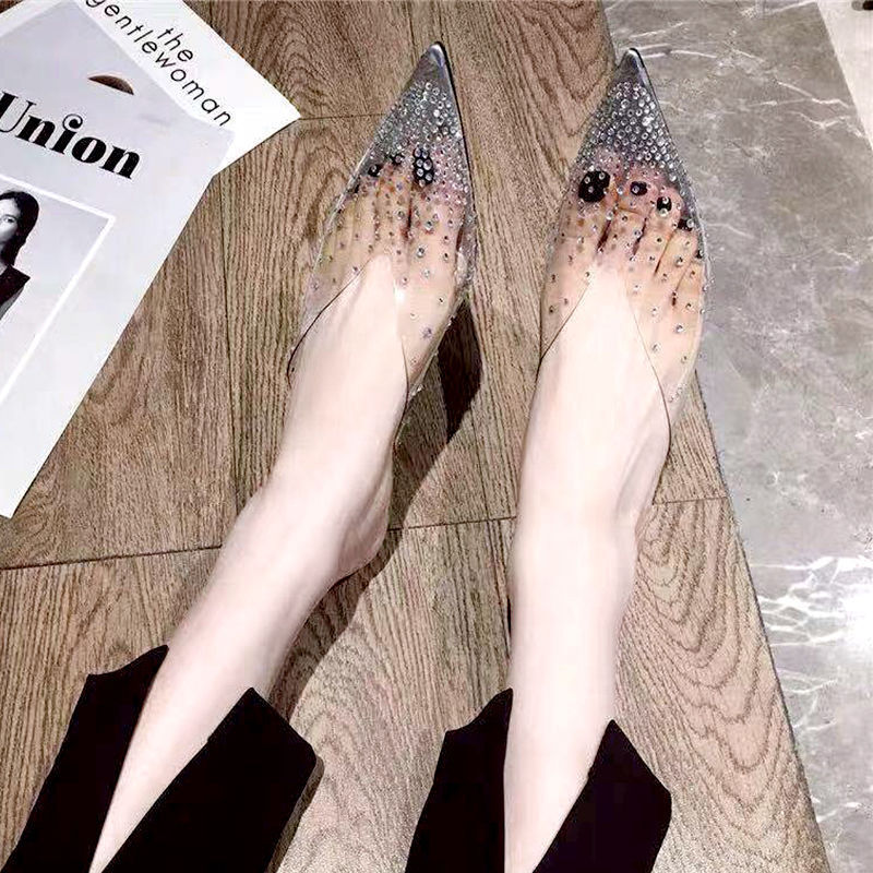 Fish Mouth Shallow Mouth Rhinestones Show White And Jelly Sandals