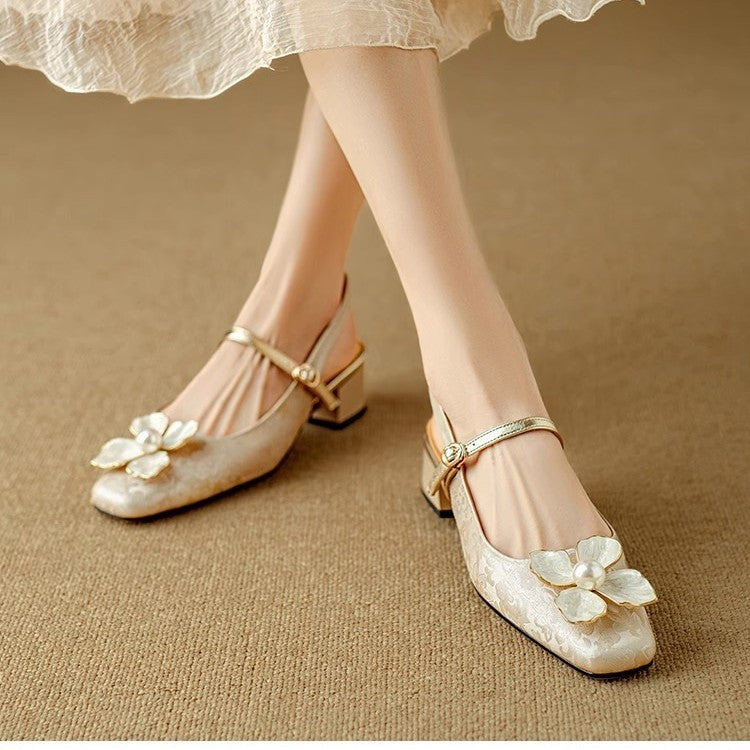 French Retro Square Toe High Heels Women
