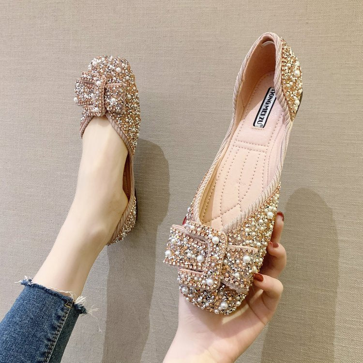 Flat set foot rhinestone scoop shoes