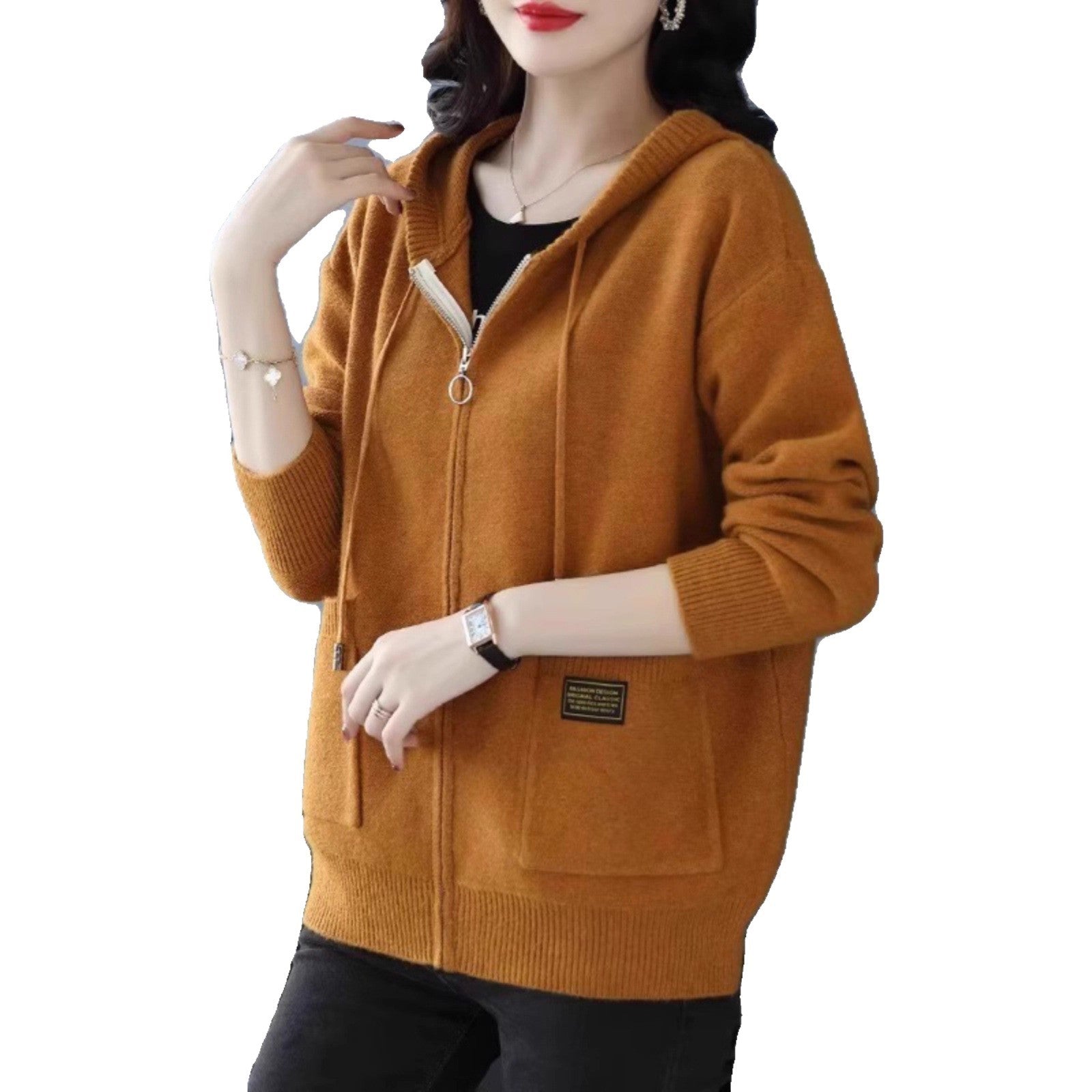 Knitwear Hooded Sweater Coat Women's Loose Zip Knitted Cardigan