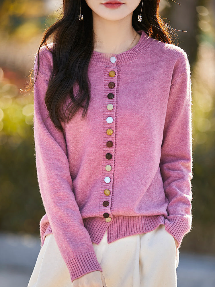 Women's Loose Soft And Age-reducing Simple Casual Jacket With Colorful Buttons