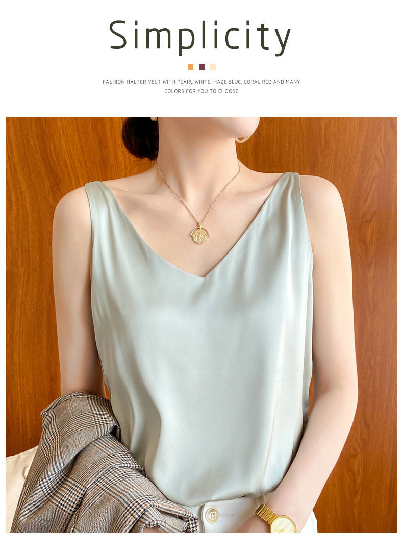 Camisole Women's Summer Inner Suit Silk Satin V-neck Top