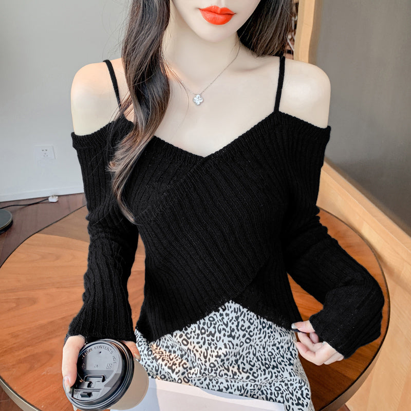 Chic Design Niche Sexy Off-the-shoulder Long-sleeve Top Women