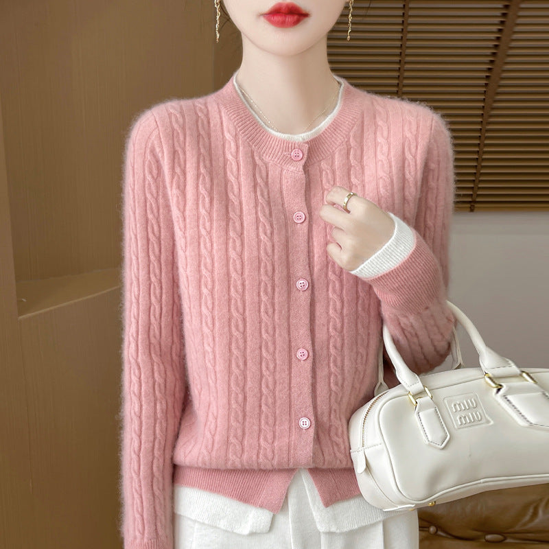 O-neck Short Small Twist Knitted False Two Pieces Color Matching Cardigan Jacket