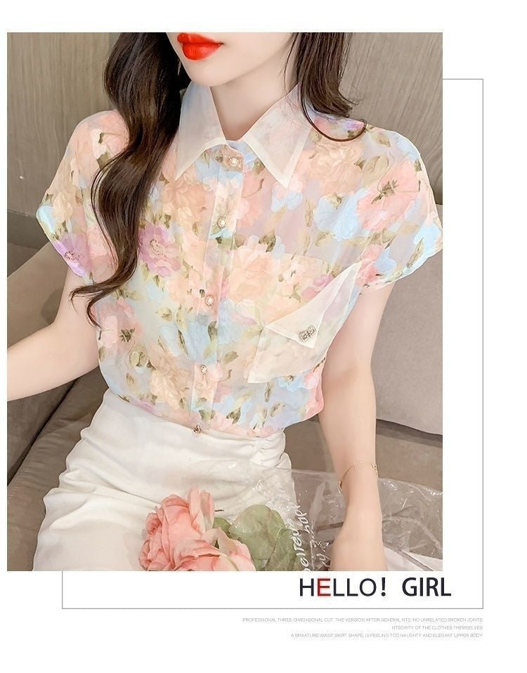 Floral Chiffon Short Sleeve Top