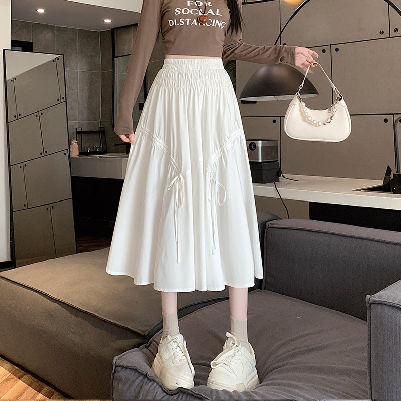 French Elastic Waist Drawstring Irregular Skirt