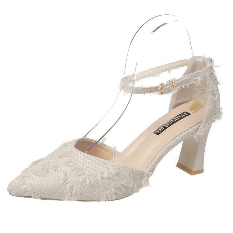 Pointed Toe  Sandals With Thick Heel Buckle