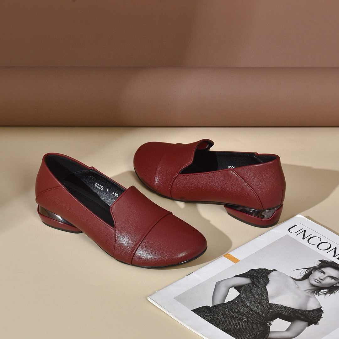 Simple Temperament Low Heel Round Toe Flats