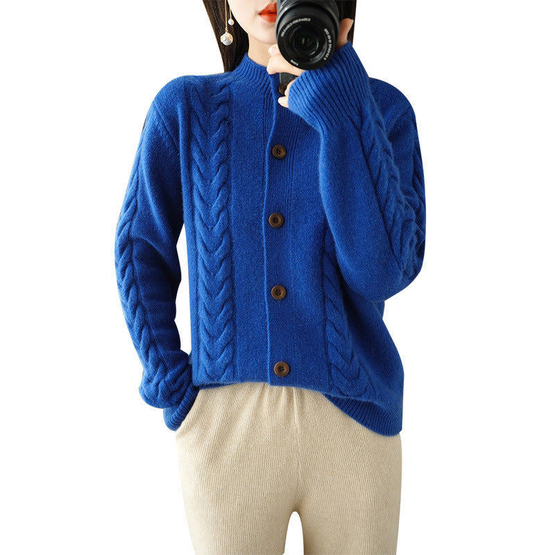 Loose Lapel Thick Twisted Short Knitted Cardigan Sweater