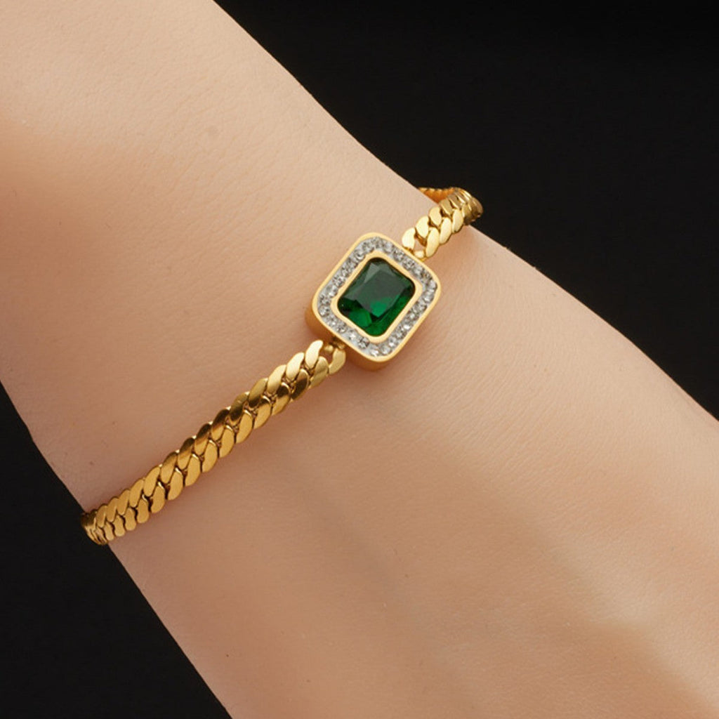 Titanium Steel Green Zircon Inlaid Mud Diamond Colorfast Women's Fashion Bracelet