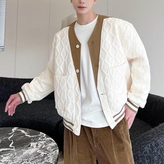 Space Cotton Short Coat Neutral Wind Spring Jacket Diamond Lattice Embossed