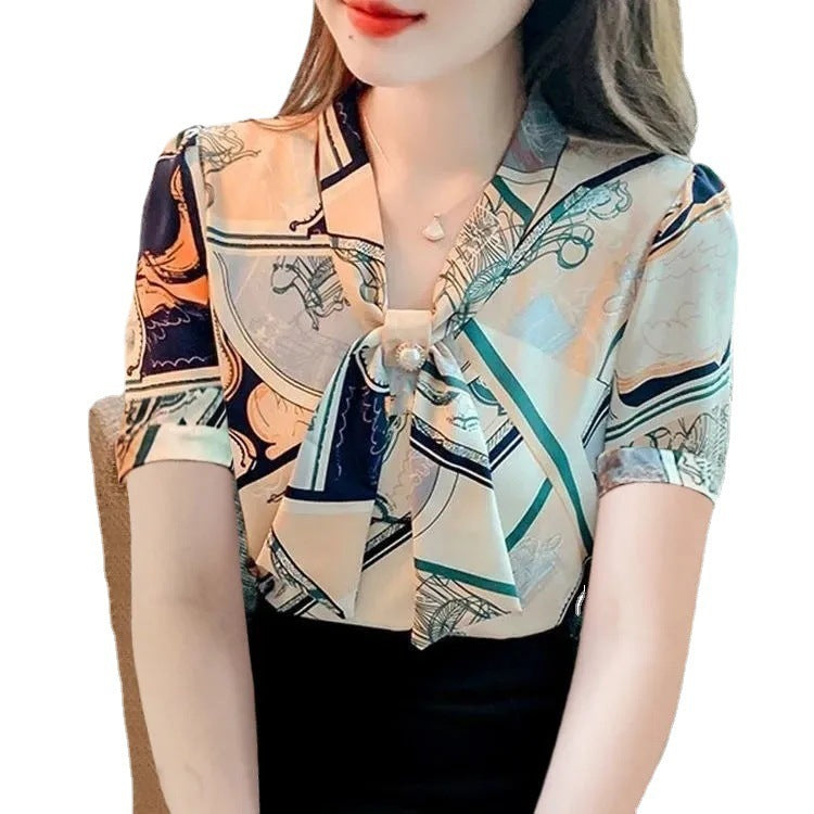 Three-quarter Sleeve Printed Chiffon Shirt Design Sense