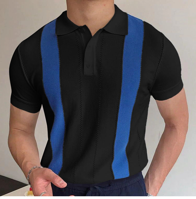 Men's White Striped Slim-fit Short-sleeved Sweater