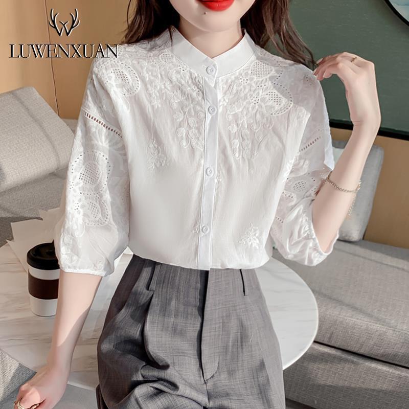 Elegant Embroidery Short-sleeved Shirt Top