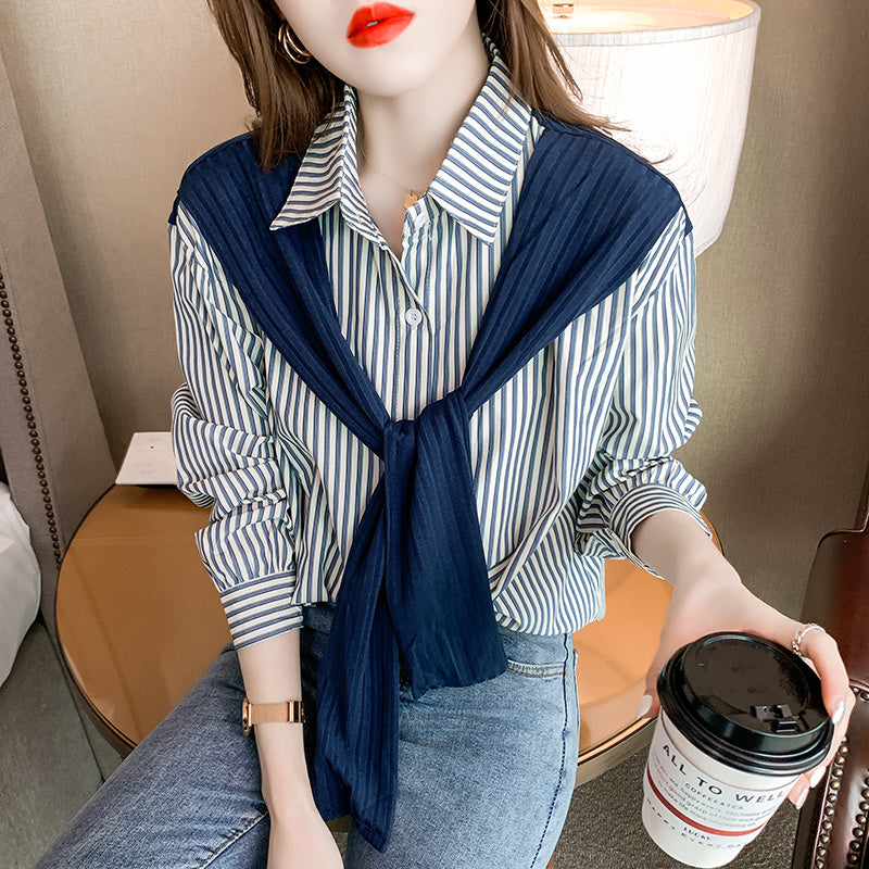 Women's Two Striped Shirts Design Niche Long Sleeves