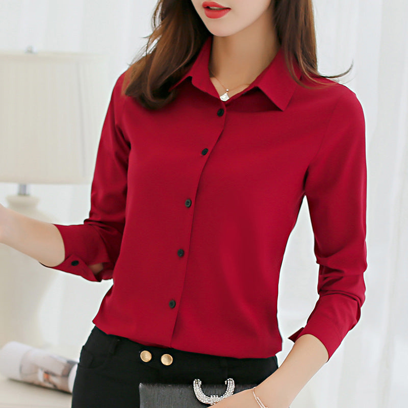 Slim-fit wild large size base shirt long-sleeved casual chiffon shirt