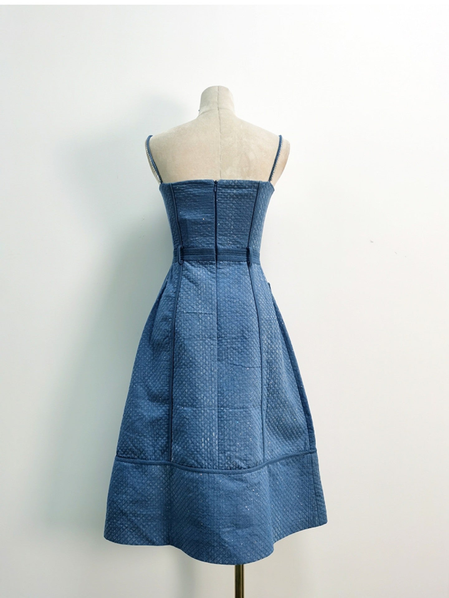 High-grade French Style Denim Rhinestone Sling Dress