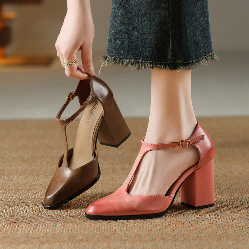 Baotou Hollow Women's Shoes Retro Pointed Mary Jane Shoes